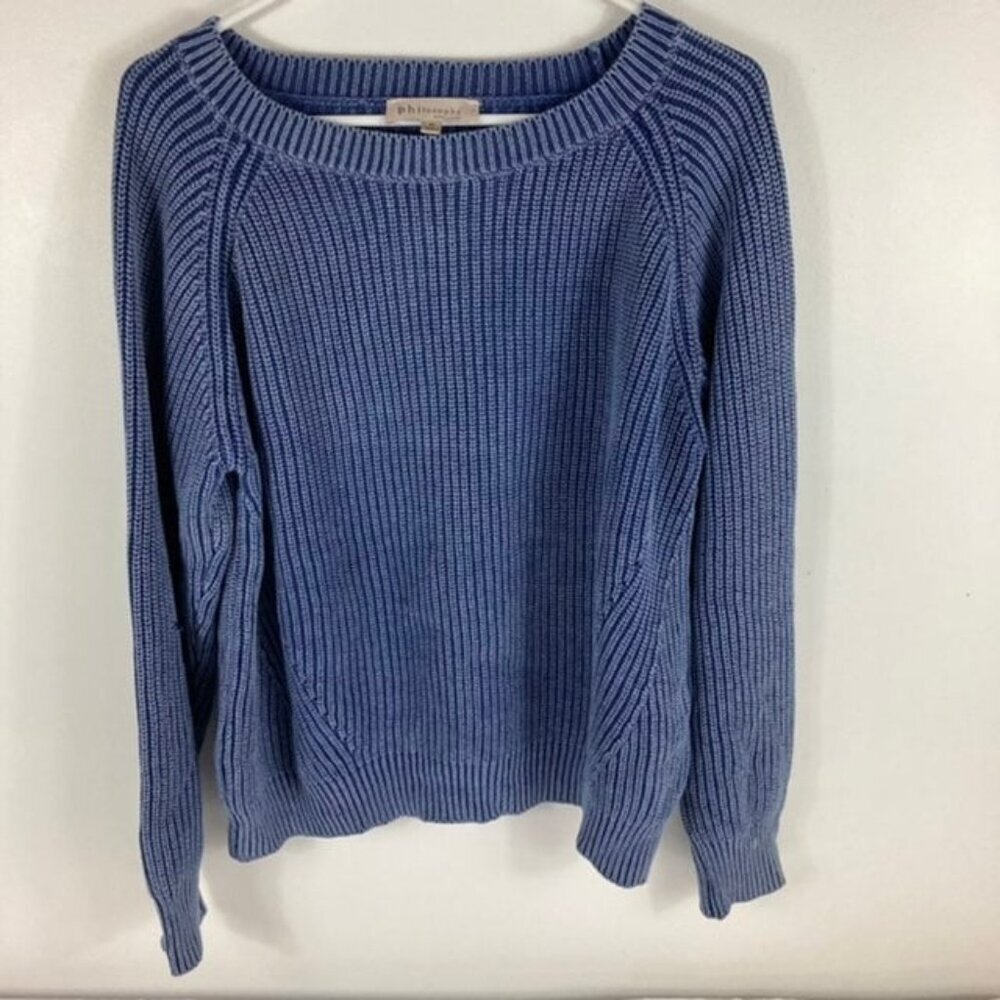 Womens Philosophy Distressed Look Crewneck Sweater Blue XL‎ Coton